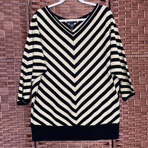 Joan Vass Black and Gold V-Neck Sweater Top, Office Siren,Y2K,Old Money, Size 1X